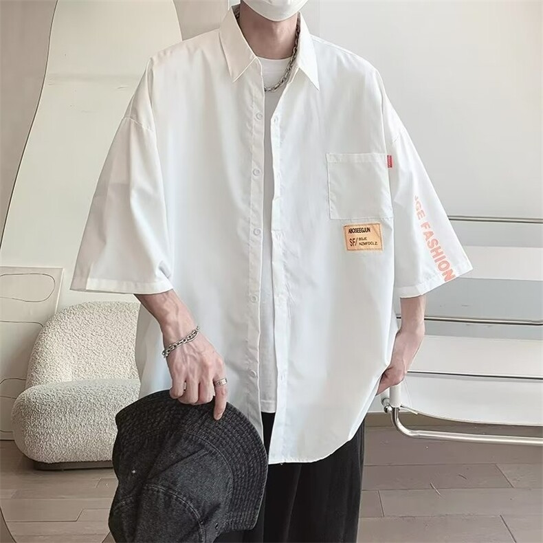 日系条纹短袖衬衫男夏季cityboy休闲百搭翻领衬衣潮牌薄款外套潮,男装T恤,星座1210-1