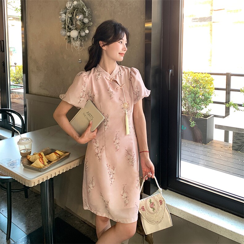 新中式盘扣收腰连衣裙女2025夏季新款气质温婉改良旗袍裙,女装连衣裙,浙宝203