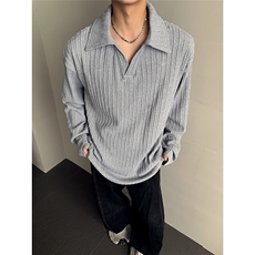 老钱风麦穗纹polo衫长袖T恤男秋季休闲内搭打底衫W603-P38，男装Polo衫，电商C307