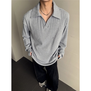 老钱风麦穗纹polo衫长袖T恤男秋季休闲内搭打底衫 W603-P38图片