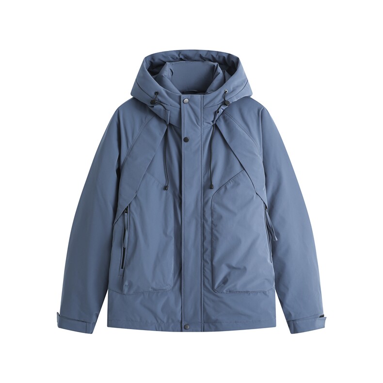 【真正羽绒】90绒带拼接大口袋休闲连帽羽绒服LMY65111-P220，男装羽绒服，电商A306