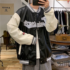 新款双层PU皮重工棒球服M-3XL大码加厚ins潮牌W2234-P55，男装夹克，星座512-4