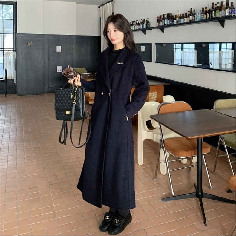 高级感藏青色毛呢外套女2025秋冬季新款韩版加厚显瘦气质呢子大衣,女装毛呢外套,2C116