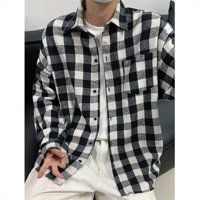 现货~磨毛加厚格子大码长袖衬衫C5899/特P25黑,男装衬衫,电商A094