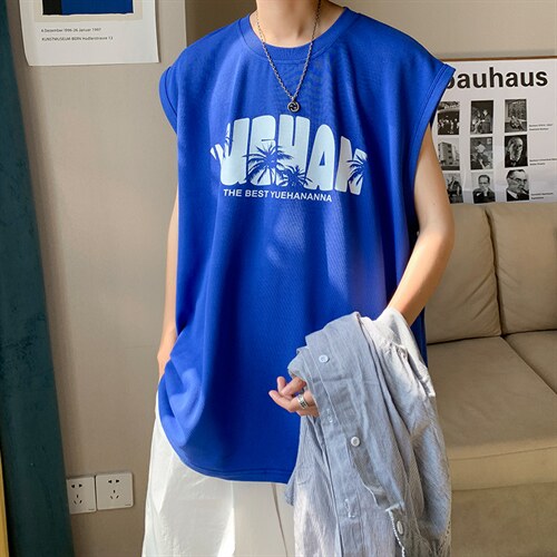 抖音供货、180克现货全棉印花背心宽松无袖T恤 D223A-BX2205-P20图片