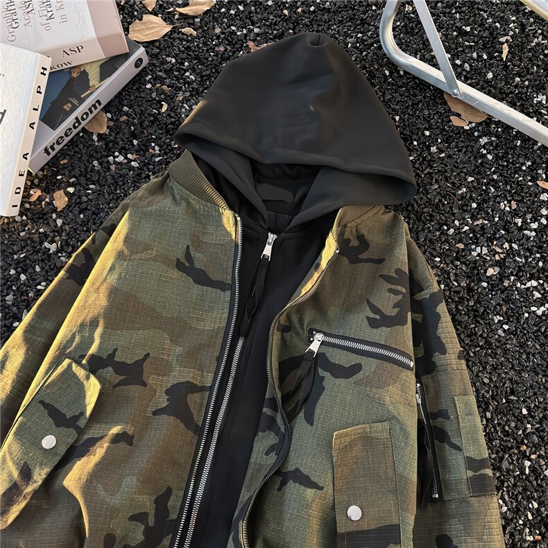 迷彩棉服男款冬飞行员夹克连帽假两件棒球服外套HH0104P100-110,男装夹克,星座1013-5