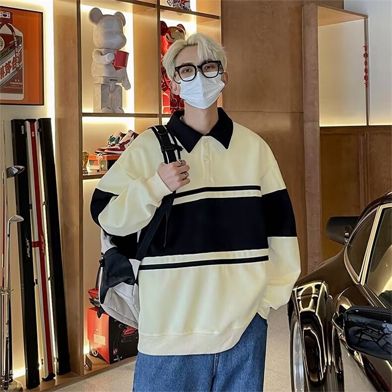 卫衣男春秋季2023新款港风休闲潮牌ins拼色Polo衫QP01P42,男装Polo衫,星座1116-2