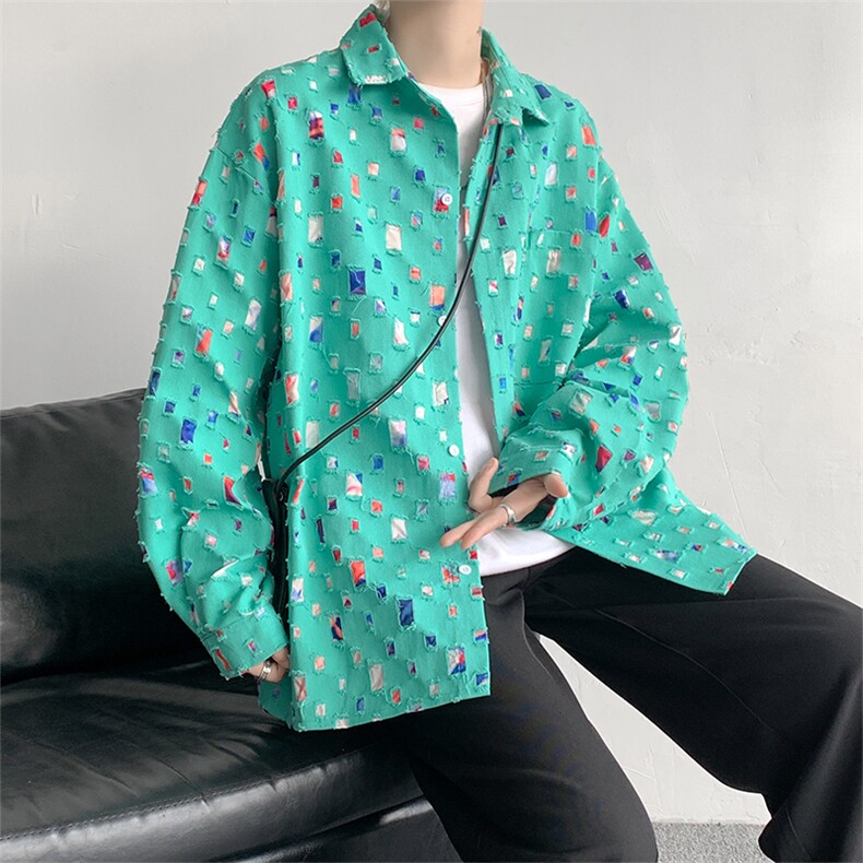 现货秋季特批50新款高品质破洞衬衫抖音品质CS7842-P50控78,男装衬衫,电商A059