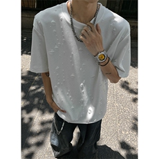 T322-特P20控48220克夏季潮流破洞满天星圆领短袖男宽松打底衫，男装T恤，电商A058-1（原电商C417）