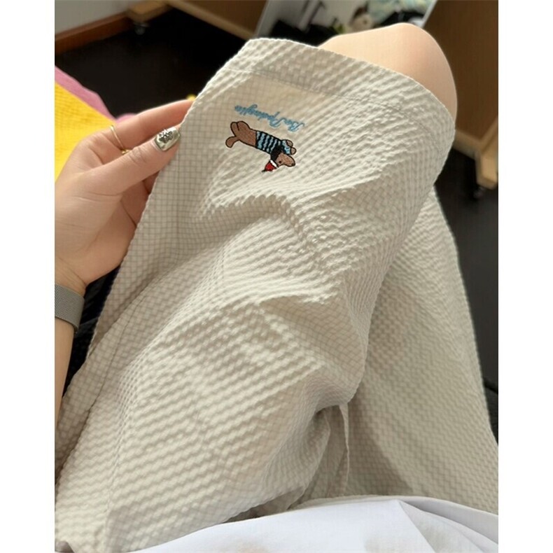 腊肠小狗泡泡纱短裤女夏季外穿美式速干运动裤子休闲宽松五分中裤,男装休闲裤,电商A001