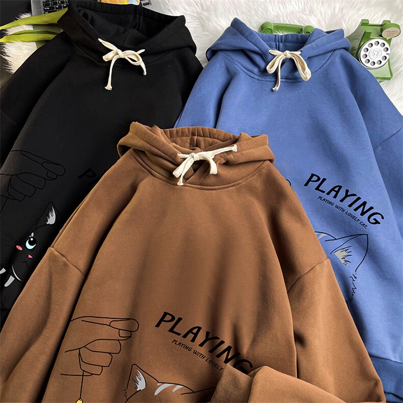 WY21299-P35加绒款-P40纯棉连帽卫衣男大码运动帽衫宽松薄,男装卫衣,电商A040