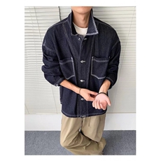 重磅美式春秋季复古宽松明线牛仔夹克外套男女款ins潮牌工装上衣，男装工装外套，四季星座505