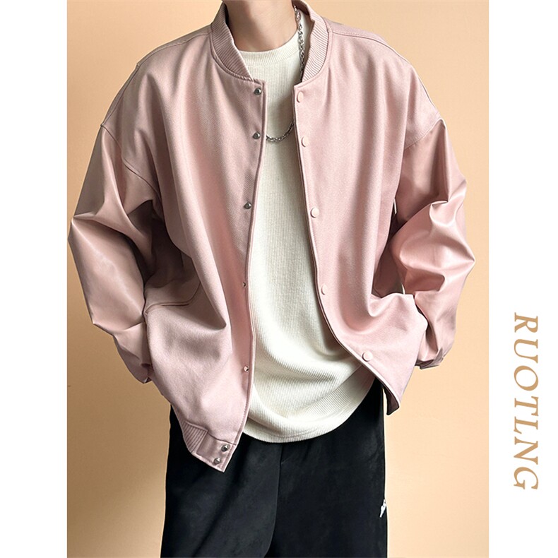 主推现货拼接皮衣夹克外套男休闲棒球服A351-AP2516-P95图片