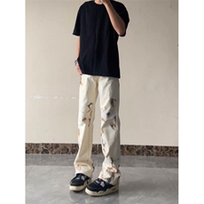 【有货】火焰蕾丝白色牛仔裤美式高街vibe微喇裤子B07LL-特P50，男装牛仔裤，星座1007（原301D）