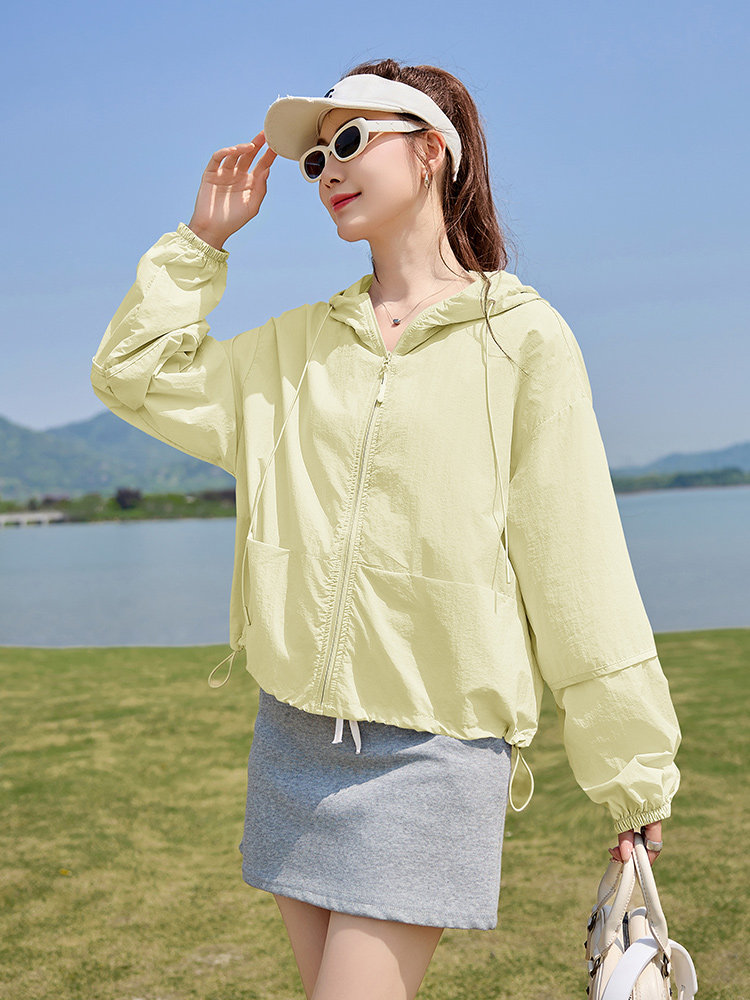 时尚防晒衣女夏季2025新款宽松休闲防晒服连帽户外透气开衫薄外套,女装防晒衣,以桐