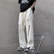 时尚水洗ins新款牛仔裤潮高腰直脚夏潮流长裤拉链男女RK2623-P43，男装牛仔裤，星座412-2