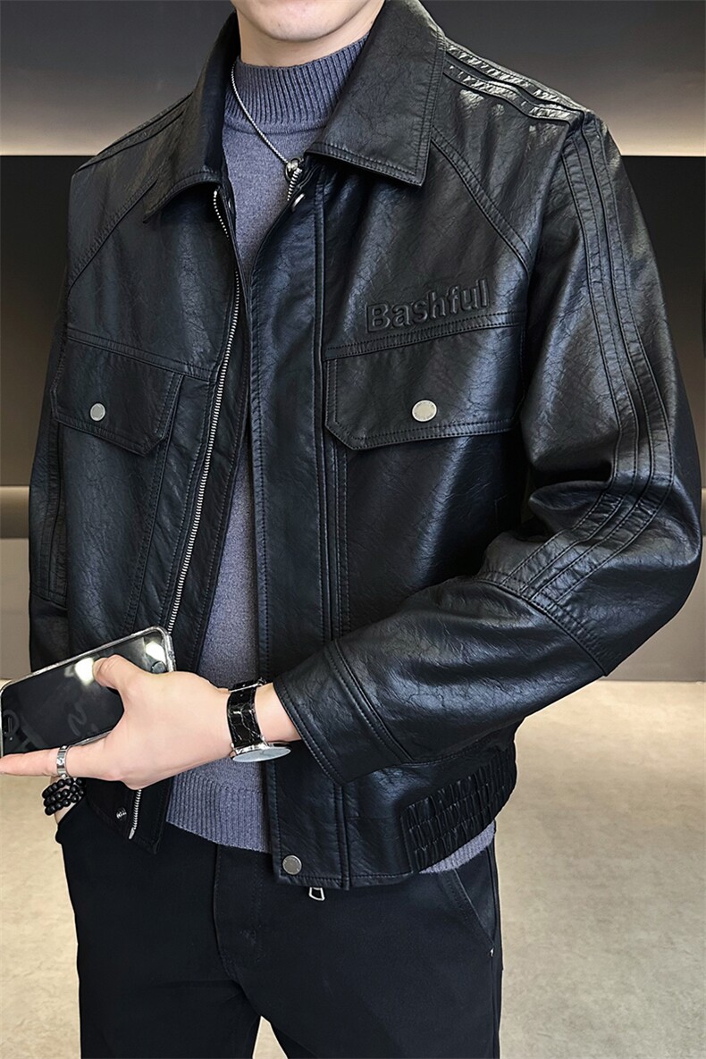 店主风男皮衣外套时尚翻领上衣2025秋款男装夹克B317/6825/P155,男装皮衣,电商B317