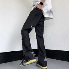 男士直筒破洞拼接黑色牛仔裤P50，男装牛仔裤，星座1116-2