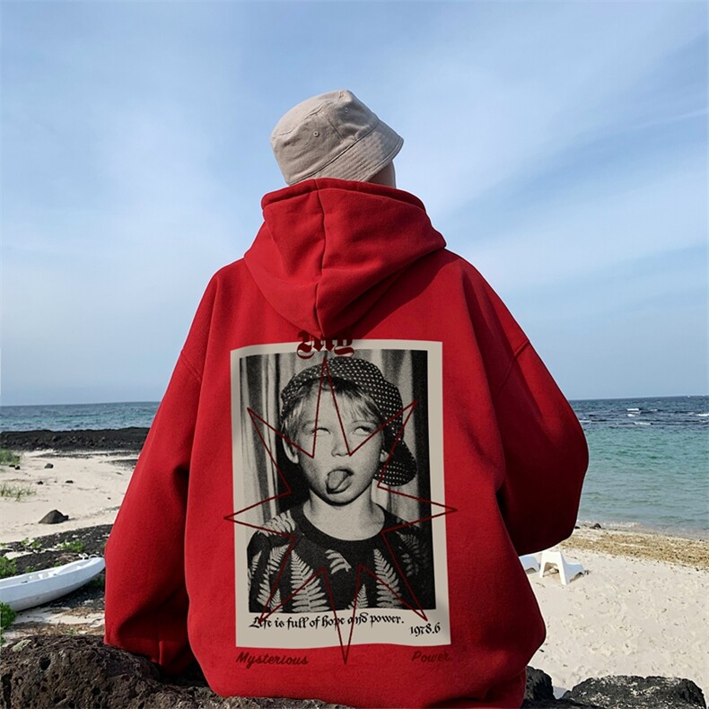直播品质340克重磅纯色华棉美式卫衣连帽印花大码XZ517A-BK12321,男装卫衣,星座517A