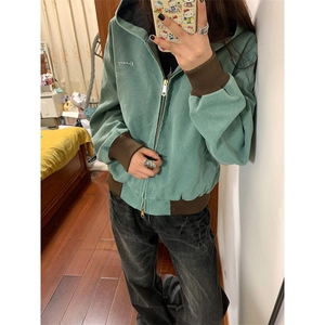 【有货】湖水绿Boxy短款连帽外套男春秋美式帆布夹克Y166CC-特P63图片