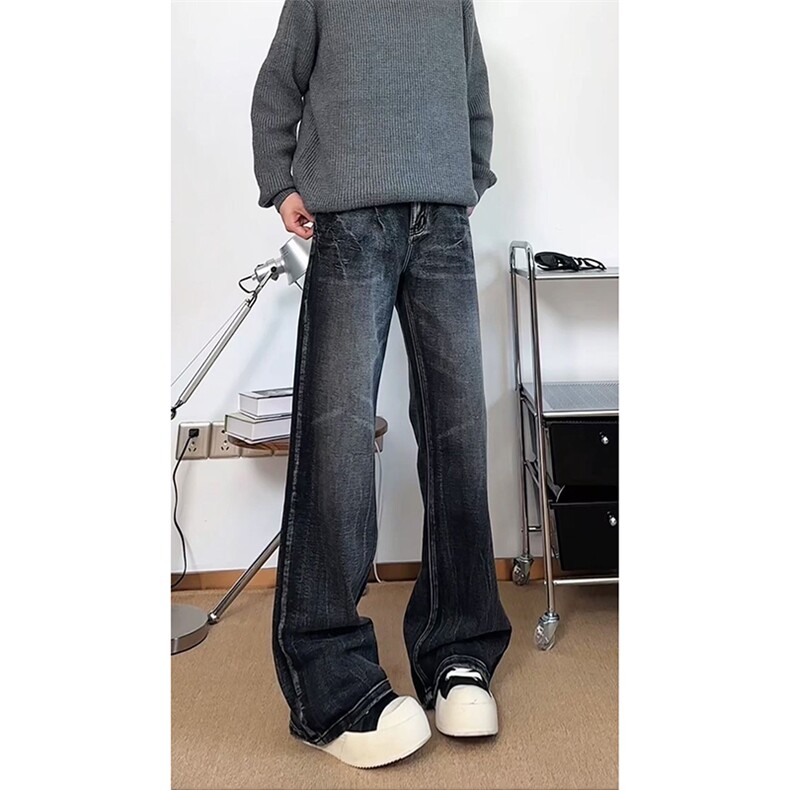 春季美式ins高街hiphop重工艺水洗直筒牛仔裤货号K2593P55,男装牛仔裤,电商A063