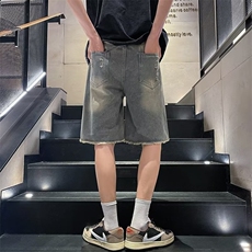 日系破洞牛仔短裤男青春流行牛仔裤水洗N0220-P38，男装牛仔裤，星座308B-1