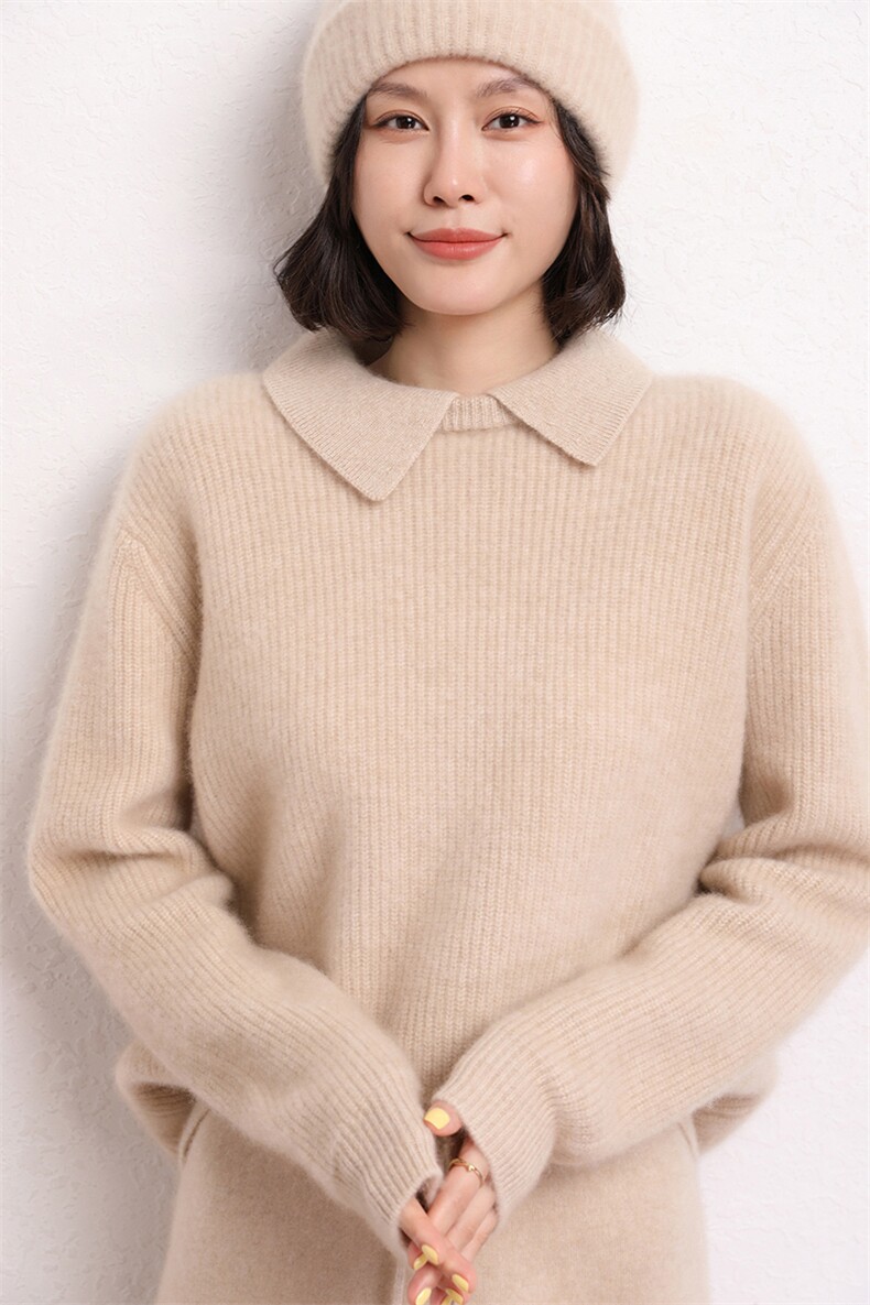 山羊绒秋季新款针织羊绒衫宽松纯色套头针织毛衣,女装羊绒衫,五色羊羊绒