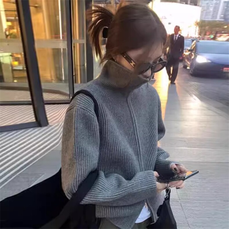 打底衫女秋冬内搭半高领拉链保暖长袖羊绒针织毛衣,女装羊绒衫,琳华羊绒