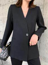 春季时尚无领西装，女装西装，蓝衣可