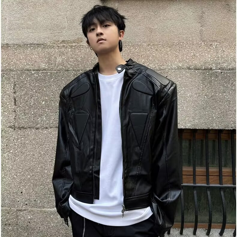 金属装饰外套男潮小众设计高级感高街工装风情侣皮衣夹克3370/P78,男装夹克,星座506