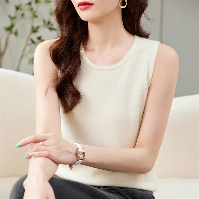 羊绒吊带背心无袖羊毛针织打底衫女百搭小背心精仿宽松马甲韩,女装T恤,轻暖羊绒