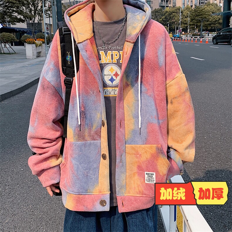 A104-P65加绒原宿风连帽卫衣男士大码宽松开衫男外套男,男装卫衣,电商A040