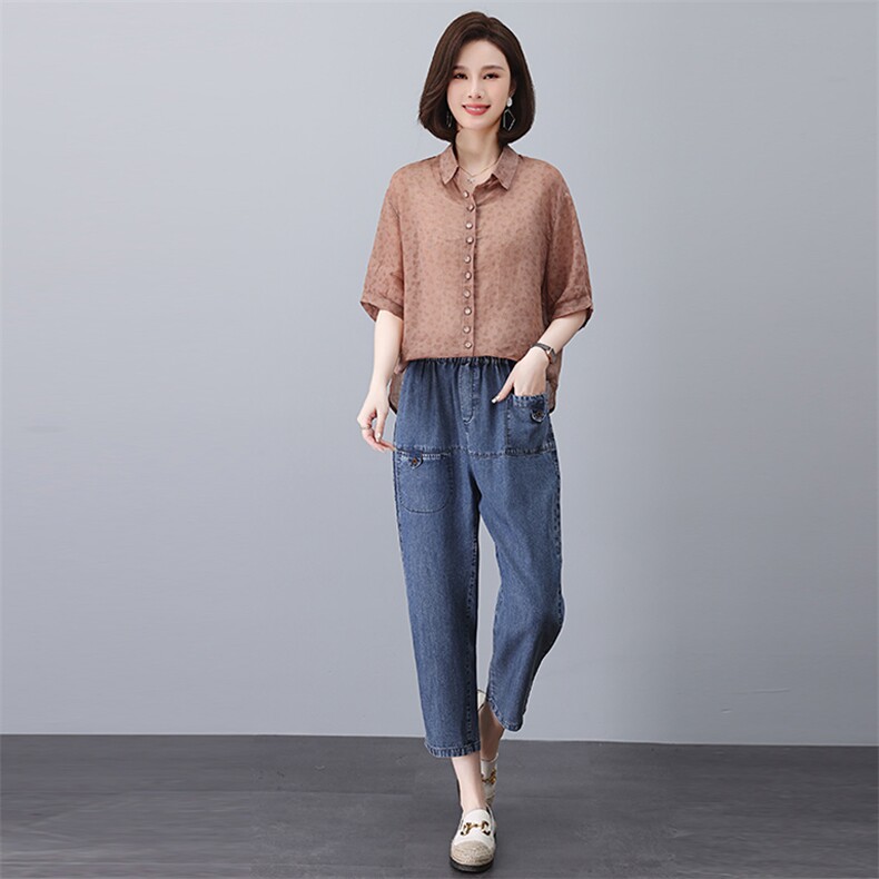 时尚休闲女装套装夏季宽松显瘦牛仔裤两件套,女装套装/套裙,悦见她