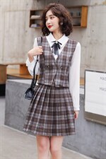 2021春季新款格纹配衬衣两件套百褶裙套装气质优雅修身简约百搭，女装套装/套裙，瑶迪依秀