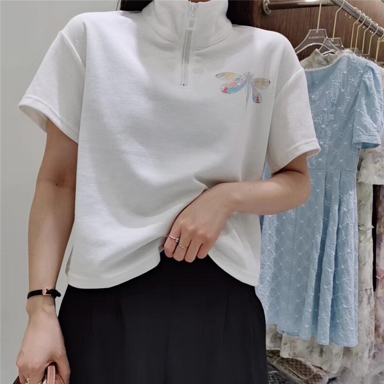 【现货】夏季新款半拉链中领T恤，女装T恤，简搭