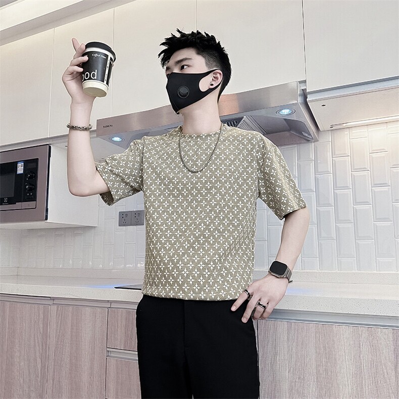 高级感提花面料短袖T恤男抖音痞帅社会小伙301C-DT84-P48控68,男装T恤,星座301C（原B323）