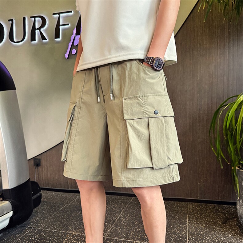 D962-P58夏季男士卡其色工装短裤男潮流宽松直筒立体口袋休闲短裤,男装牛仔裤,电商A368