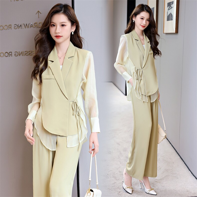 200斤胖妹妹m特大码女装西装套装阔腿裤长裤两件套套装显瘦洋气夏，女装套装/套裙，卡杰菲