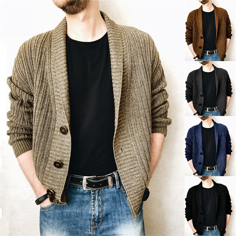 秋冬季新款欧美潮流针织衫单排扣时尚开衫男士百搭休闲外套图片