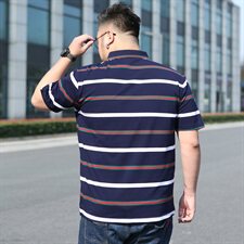 大码男士条纹短袖T恤翻领半袖体恤衫加肥加大号5923款，男装T恤，星座802