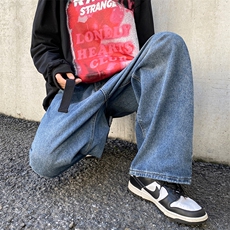牛仔裤男秋季水洗直筒宽松阔腿裤高街ins潮牌休闲裤子K5414-P42，男装牛仔裤，星座512-2