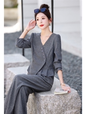 时尚简约大方气质优雅收腰显瘦休闲修身百搭时尚两件套秋季，女装套装/套裙，梦依杭