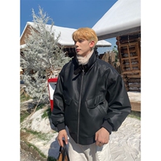AP美式复古座山雕毛领皮面棉服加厚保暖短款皮毛一体外套男，男装棉衣，四季星座505