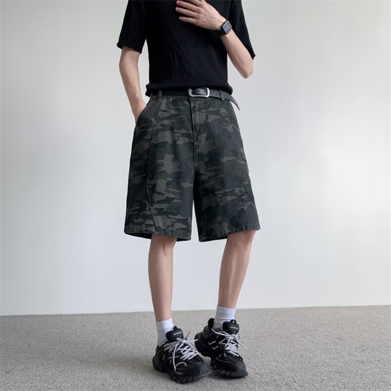 夏季美式迷彩工装短裤男2025潮牌宽松直筒水洗五分裤HA235-P42图片