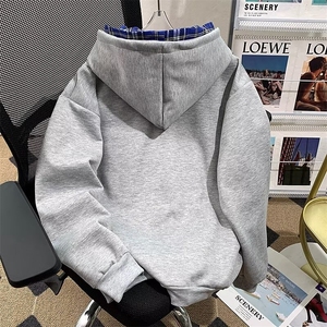 美式假两件连帽格子卫衣开衫cleanfit外套  J290 P52图片
