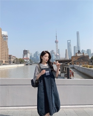 春现减龄简约花苞裙牛仔灯笼裙套装B190-F8707-P105-K158-T40-k1，女装套装/套裙，2B190