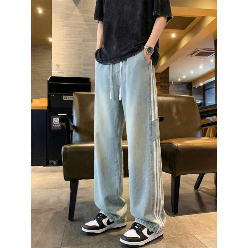 2026新款条纹潮流秋冬装美式高街宽松直筒牛仔裤男款休闲条纹裤，男装牛仔裤，星座302A-2