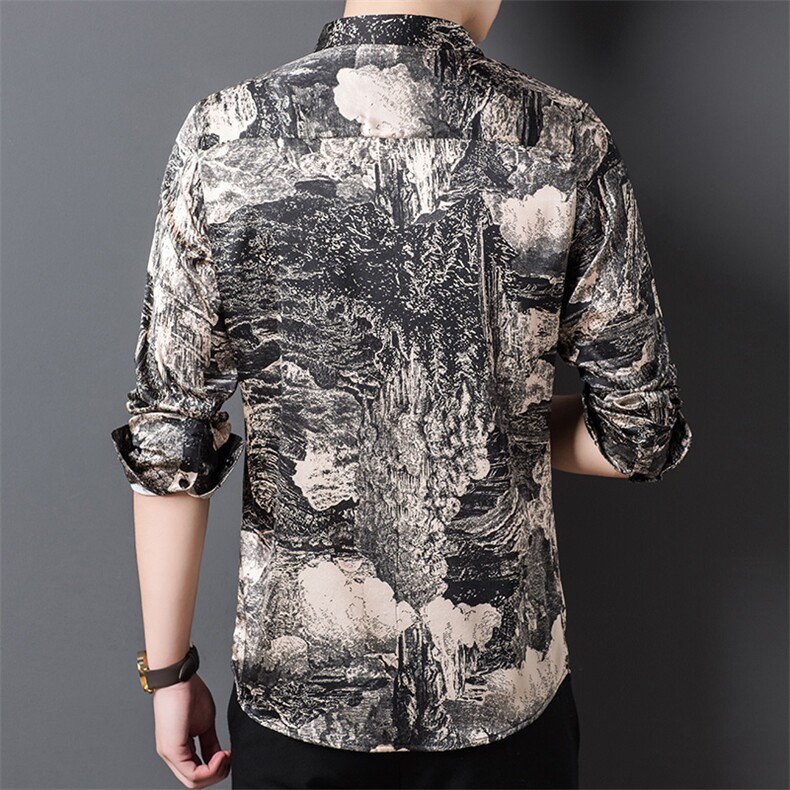 长袖衬衫男薄款碎花上衣服夏季中年男士休闲时尚衬衣男,男装衬衫,电商B212（原钱塘6029）