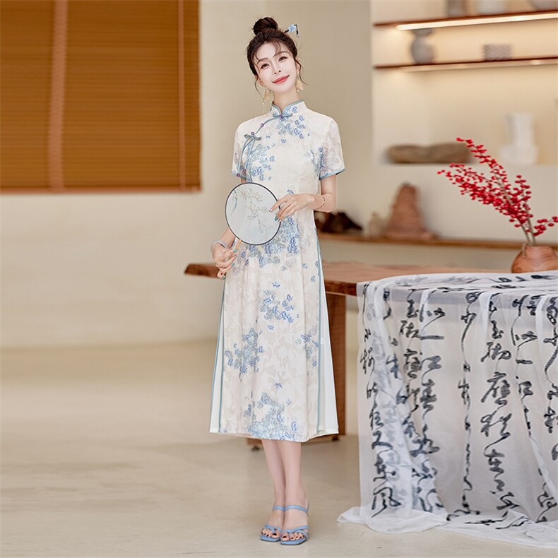 旗袍中式国风2025新款春夏季少女高级感优雅气质改良连衣裙,女装连衣裙,利佳可人