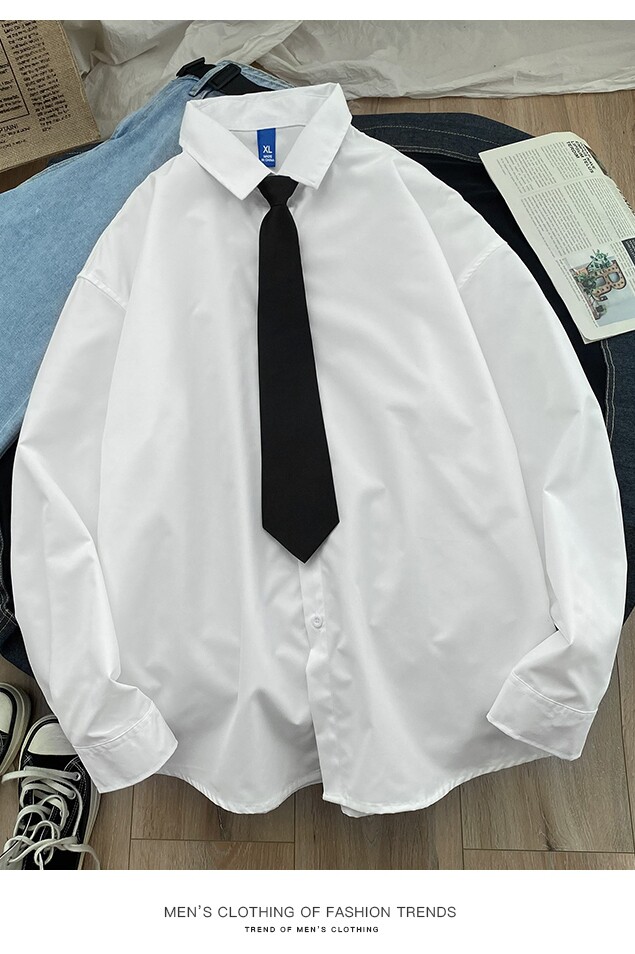 （送领带）纯色内搭外穿长袖领带衬衫男女港风秋季衬衣C781/,男装衬衫,电商D202-1